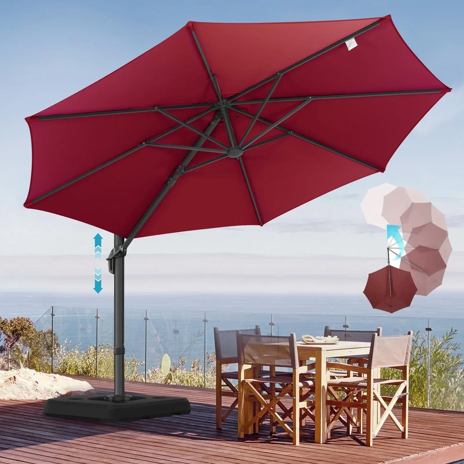 SANOPY 10FT Cantilever Umbrella with Steel Base 360 Degree Rotation Outdoor Market Patio Umbrella Offset Cantilever Patio Umbrella with 5 Tilt Adustable Button, Light Blue