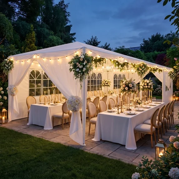 SANOPY 10' x 10' Pop up Canopy Tent with 4 Removable Sidewalls, Outdoor Patio Gazebo Tent with Handbag for Camping, Silver White