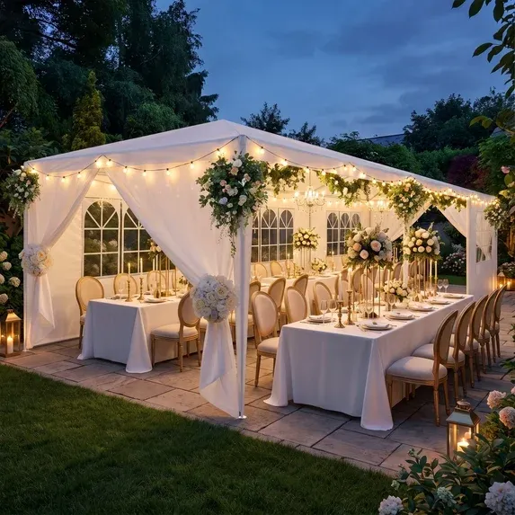 SANOPY 10' x 10' Pop up Canopy Tent with 4 Removable Sidewalls, Outdoor Patio Gazebo Tent with Handbag for Camping, Silver White