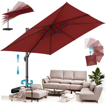 SANOPY 10x10 Cantilever Patio Umbrella Outdoor Patio Umbrella, 360 Degree Rotation Market Patio Umbrella with Steel Base, Crank, Tilt Button, Dark Blue