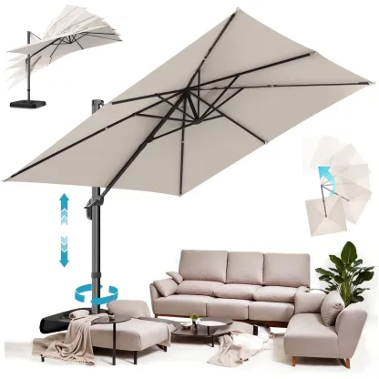 SANOPY 10x10 Cantilever Patio Umbrella Outdoor Patio Umbrella, 360 Degree Rotation Market Patio Umbrella with Steel Base, Crank, Tilt Button, Dark Blue