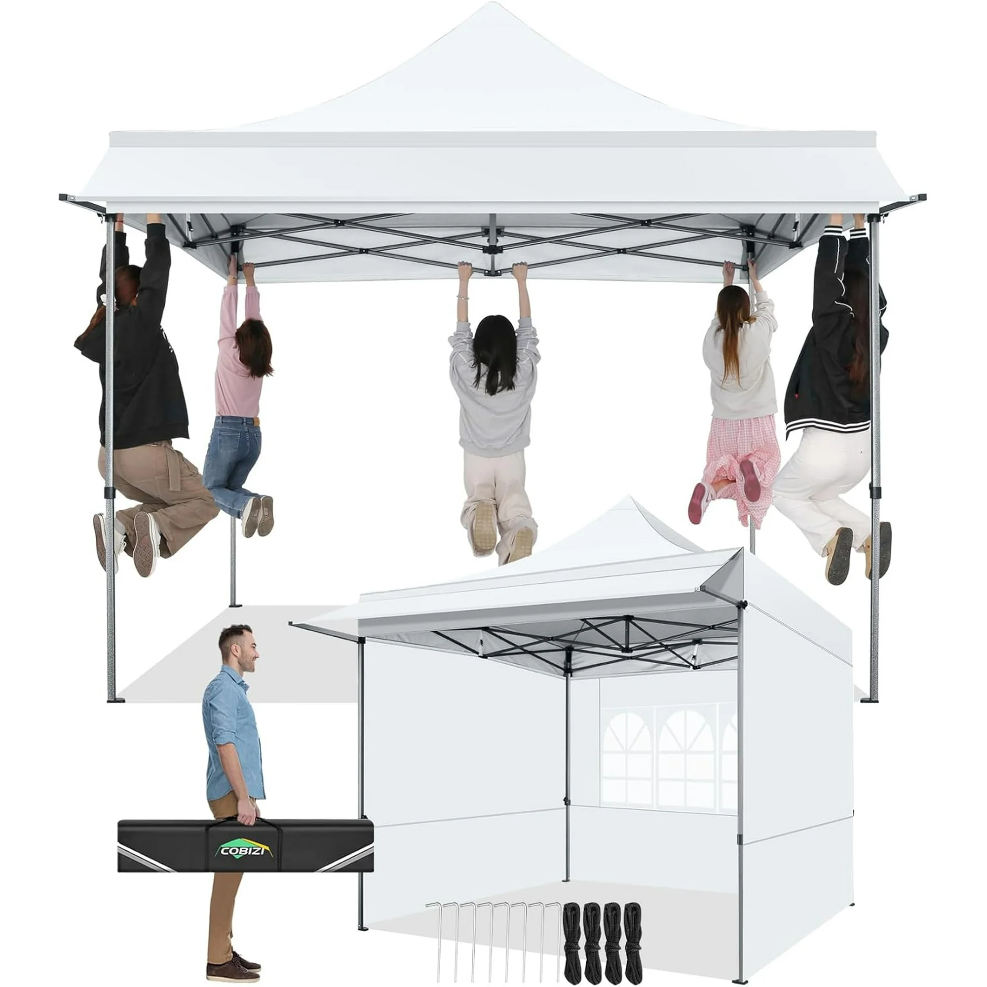 SANOPY 10x10 FT Pop Up Canopy Tent with Awning,Heavy Duty Canopy UPF 50+ All Season Wind Waterproof Commercial Outdoor Street Vendors Party Tents for Parties Canopy with Carry Bag