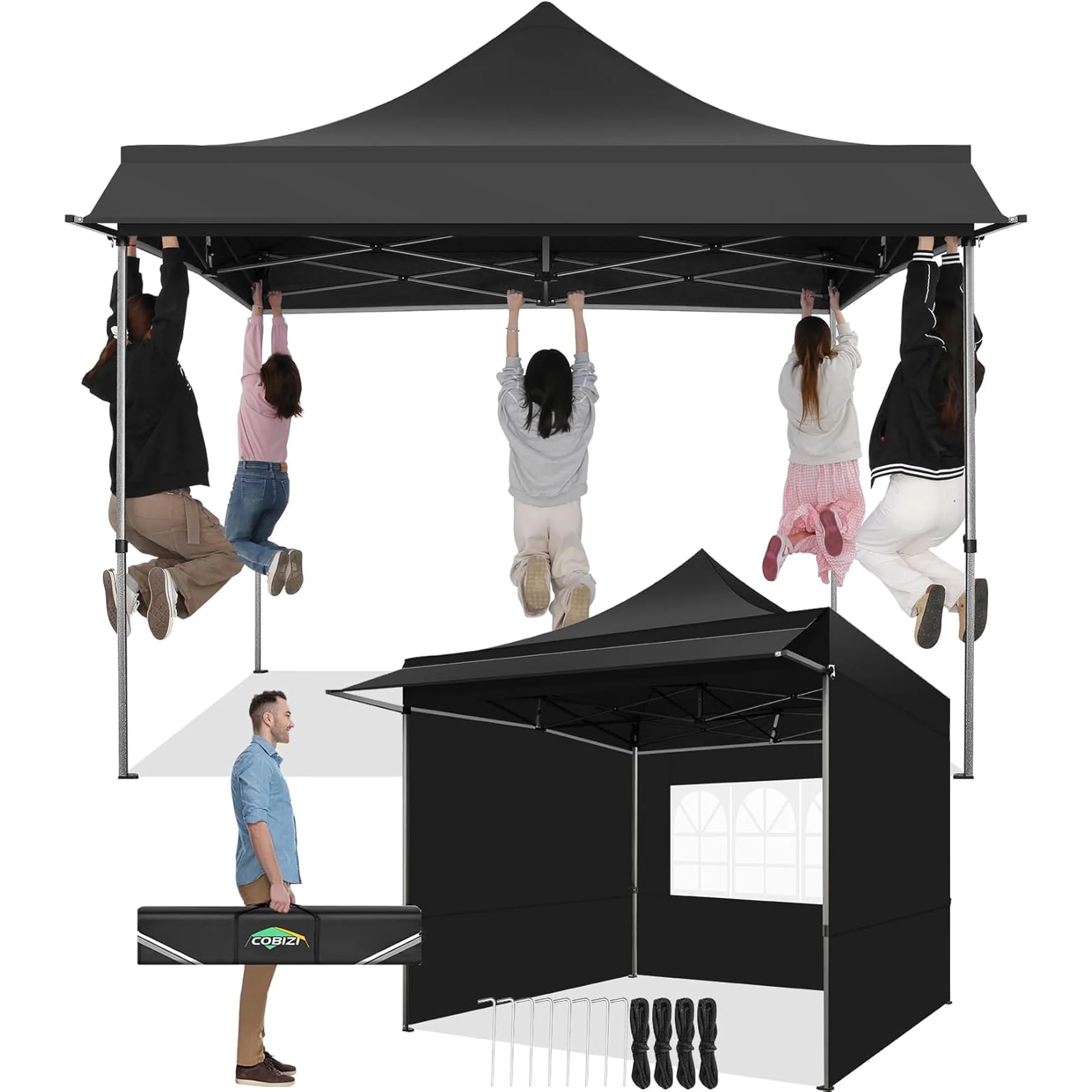 SANOPY 10x10 FT Pop Up Canopy Tent with Awning,Heavy Duty Canopy UPF 50+ All Season Wind Waterproof Commercial Outdoor Street Vendors Party Tents for Parties Canopy with Carry Bag