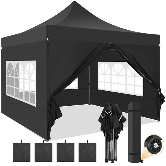 Hero image 0 of SANOPY 10x10 FT Pop Up Canopy Tent Outdoor Heavy Duty Commercial Instant Shelter Waterproof Party Tent Gazebo with 4 Removable Sidewalls, Roller Bag and 4 Sandbags, White, 0 of 12 Reviewers highlighted: shade, putting up, sturdiness