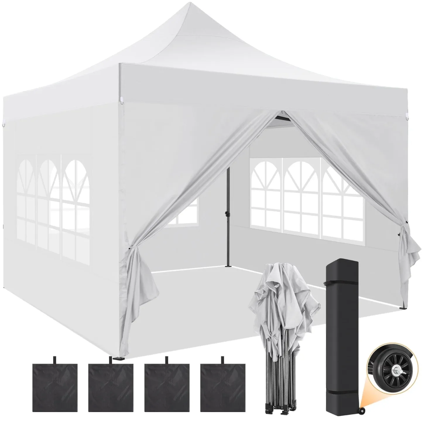  Hero image 0 of SANOPY 10x10 FT Pop Up Canopy Tent Outdoor Heavy Duty Commercial Instant Shelter Waterproof Party Tent Gazebo with 4 Removable Sidewalls, Roller Bag and 4 Sandbags, White, 0 of 12      Reviewers highlighted: shade, putting up, sturdiness 