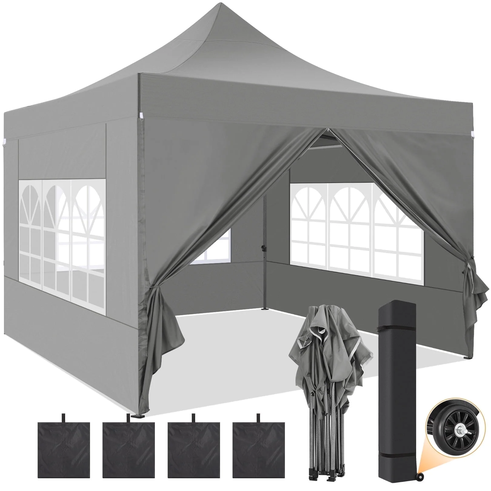  Hero image 0 of SANOPY 10x10 FT Pop Up Canopy Tent Outdoor Heavy Duty Commercial Instant Shelter Waterproof Party Tent Gazebo with 4 Removable Sidewalls, Roller Bag and 4 Sandbags, White, 0 of 12      Reviewers highlighted: shade, putting up, sturdiness 