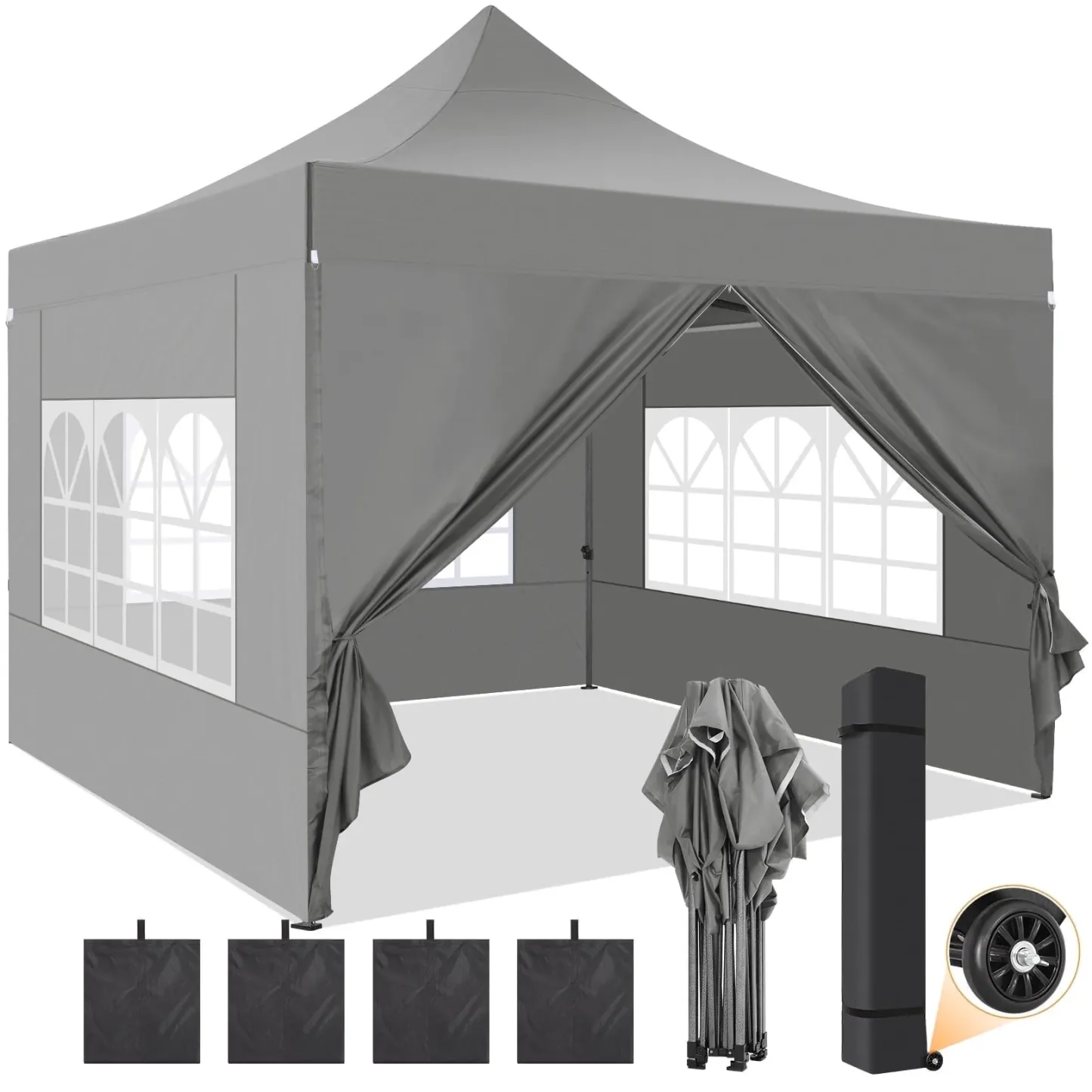  Hero image 0 of SANOPY 10x10 FT Pop Up Canopy Tent Outdoor Heavy Duty Commercial Instant Shelter Waterproof Party Tent Gazebo with 4 Removable Sidewalls, Roller Bag and 4 Sandbags, White, 0 of 12      Reviewers highlighted: shade, putting up, sturdiness 