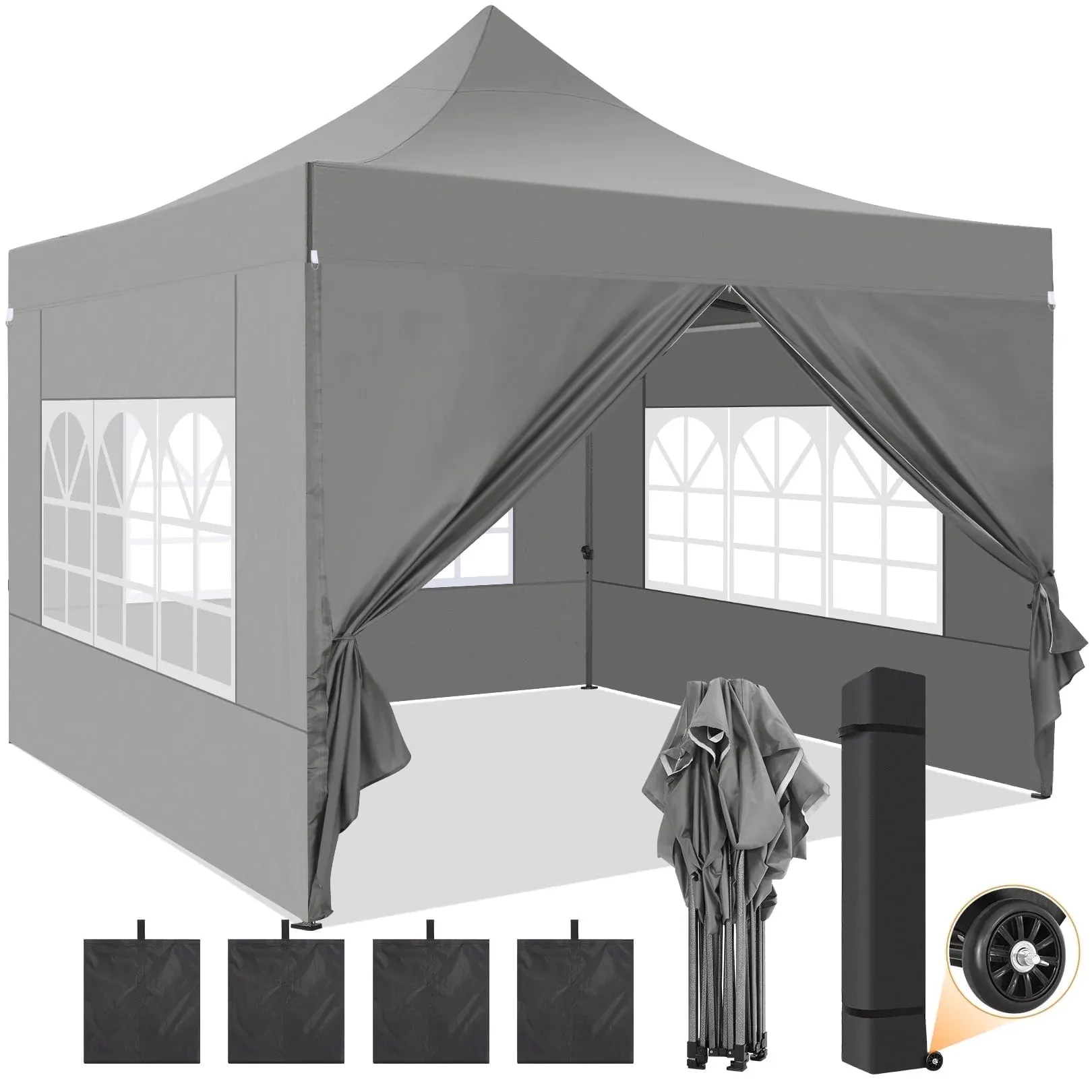  Hero image 0 of SANOPY 10x10 FT Pop Up Canopy Tent Outdoor Heavy Duty Commercial Instant Shelter Waterproof Party Tent Gazebo with 4 Removable Sidewalls, Roller Bag and 4 Sandbags, White, 0 of 12      Reviewers highlighted: shade, putting up, sturdiness 