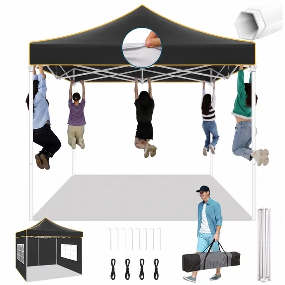 SANOPY 10x10 Heavy Duty Pop Up Canopy Tent with 4 Sidewalls, Commercial Instant Waterproof Canopy Tent, UV 50+ with Silver Coated, Upgraded Thickened Hexagonal Legs, White