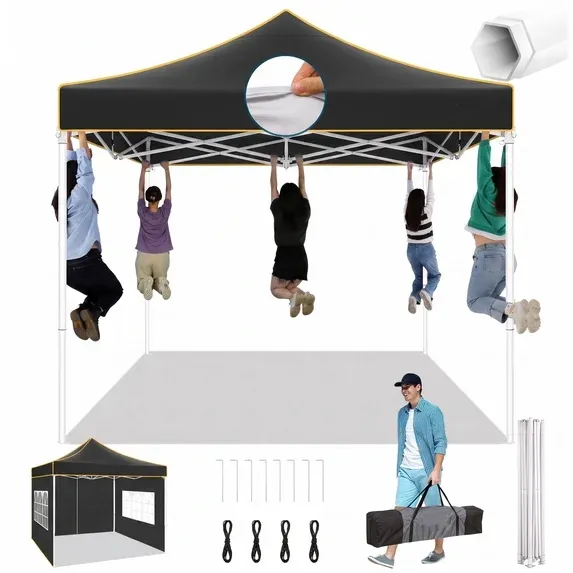 SANOPY 10x10 Heavy Duty Pop Up Canopy Tent with 4 Sidewalls, Commercial Instant Waterproof Canopy Tent, UV 50+ with Silver Coated, Upgraded Thickened Hexagonal Legs, White