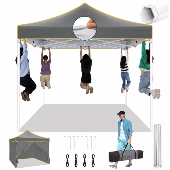 SANOPY 10x10 Heavy Duty Pop Up Canopy Tent with 4 Sidewalls, Commercial Instant Waterproof Canopy Tent, UV 50+ with Silver Coated, Upgraded Thickened Hexagonal Legs, White