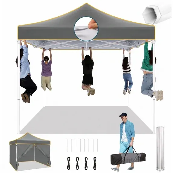 SANOPY 10x10 Heavy Duty Pop Up Canopy Tent with 4 Sidewalls, Commercial Instant Waterproof Canopy Tent, UV 50+ with Silver Coated, Upgraded Thickened Hexagonal Legs, White