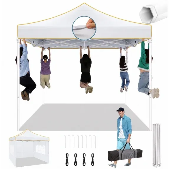SANOPY 10x10 Heavy Duty Pop Up Canopy Tent with 4 Sidewalls, Commercial Instant Waterproof Canopy Tent, UV 50+ with Silver Coated, Upgraded Thickened Hexagonal Legs, White