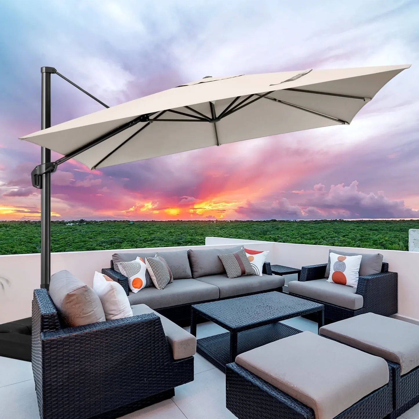 SANOPY 10FT Cantilever Umbrella with Steel Base 360 Degree Rotation Outdoor Market Patio Umbrella Offset Cantilever Patio Umbrella with 5 Tilt Adustable Button, Light Blue