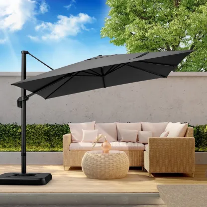 SANOPY 10FT Cantilever Umbrella with Steel Base 360 Degree Rotation Outdoor Market Patio Umbrella Offset Cantilever Patio Umbrella with 5 Tilt Adustable Button, Light Blue