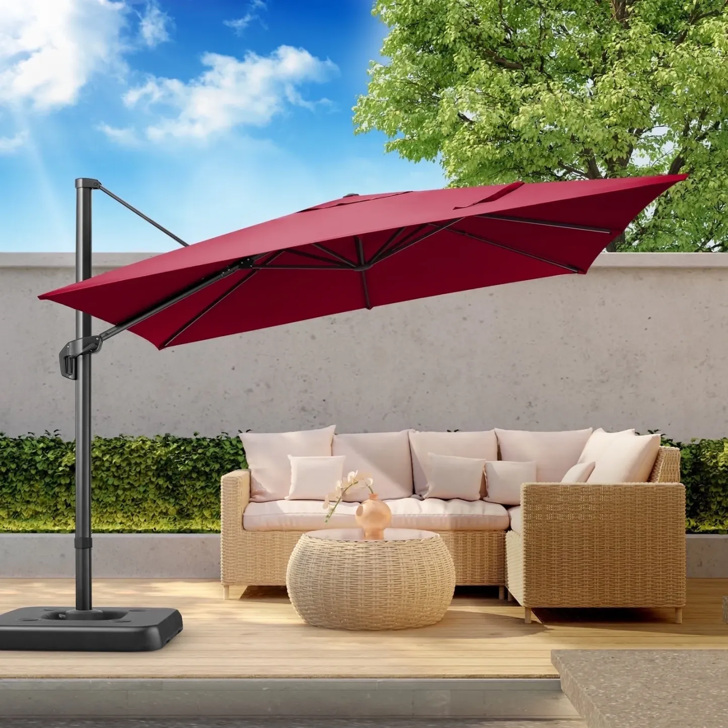 SANOPY 10FT Cantilever Umbrella with Steel Base 360 Degree Rotation Outdoor Market Patio Umbrella Offset Cantilever Patio Umbrella with 5 Tilt Adustable Button, Light Blue