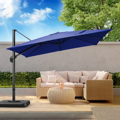 SANOPY 10FT Cantilever Umbrella with Steel Base 360 Degree Rotation Outdoor Market Patio Umbrella Offset Cantilever Patio Umbrella with 5 Tilt Adustable Button, Light Blue