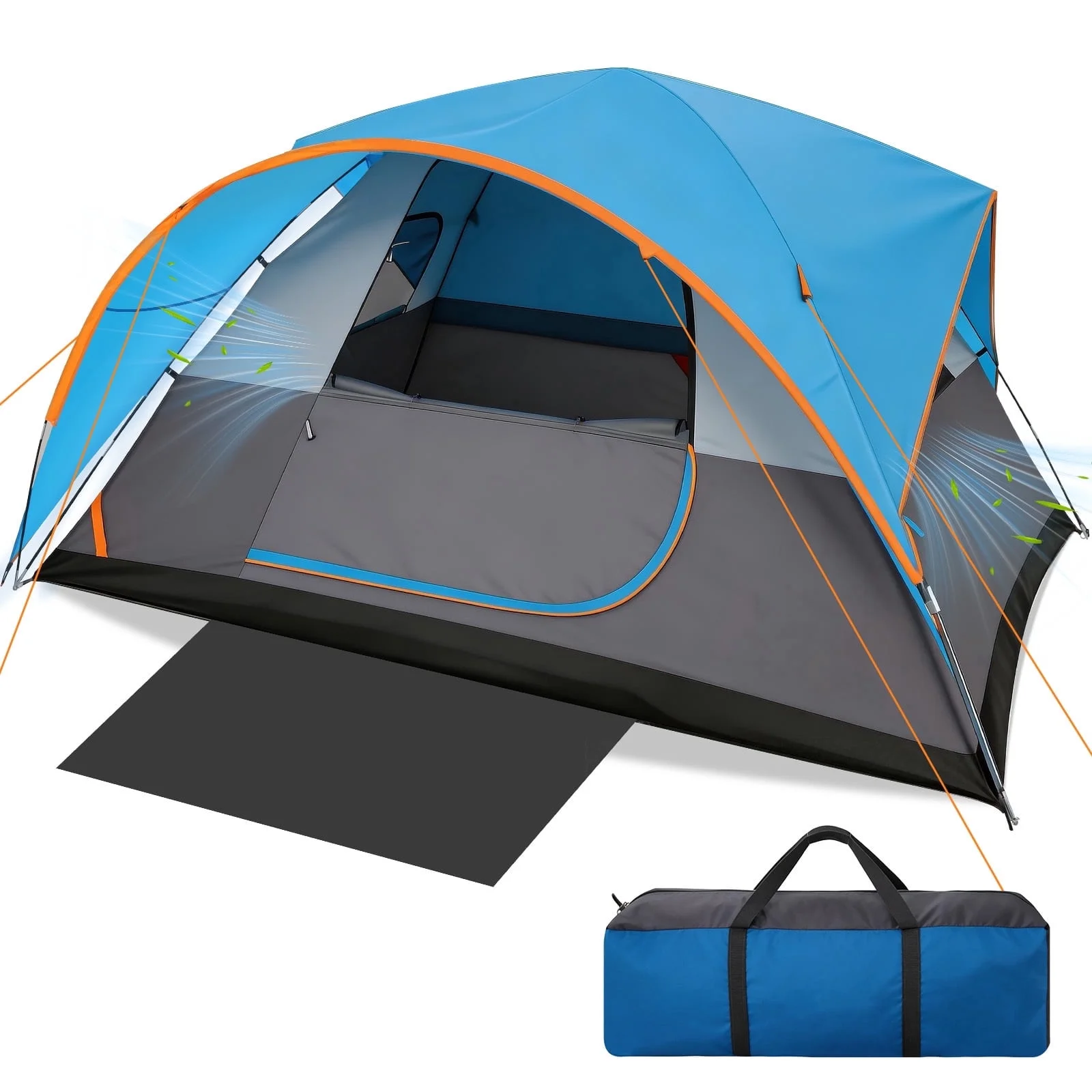 SANOPY 8-10 Person Instant Camping Tent with Removable Rainfly, Auto Setup Pop Up Tent for Family Outdoor /Hiking/Traveling with Carry Bag, Light Blue