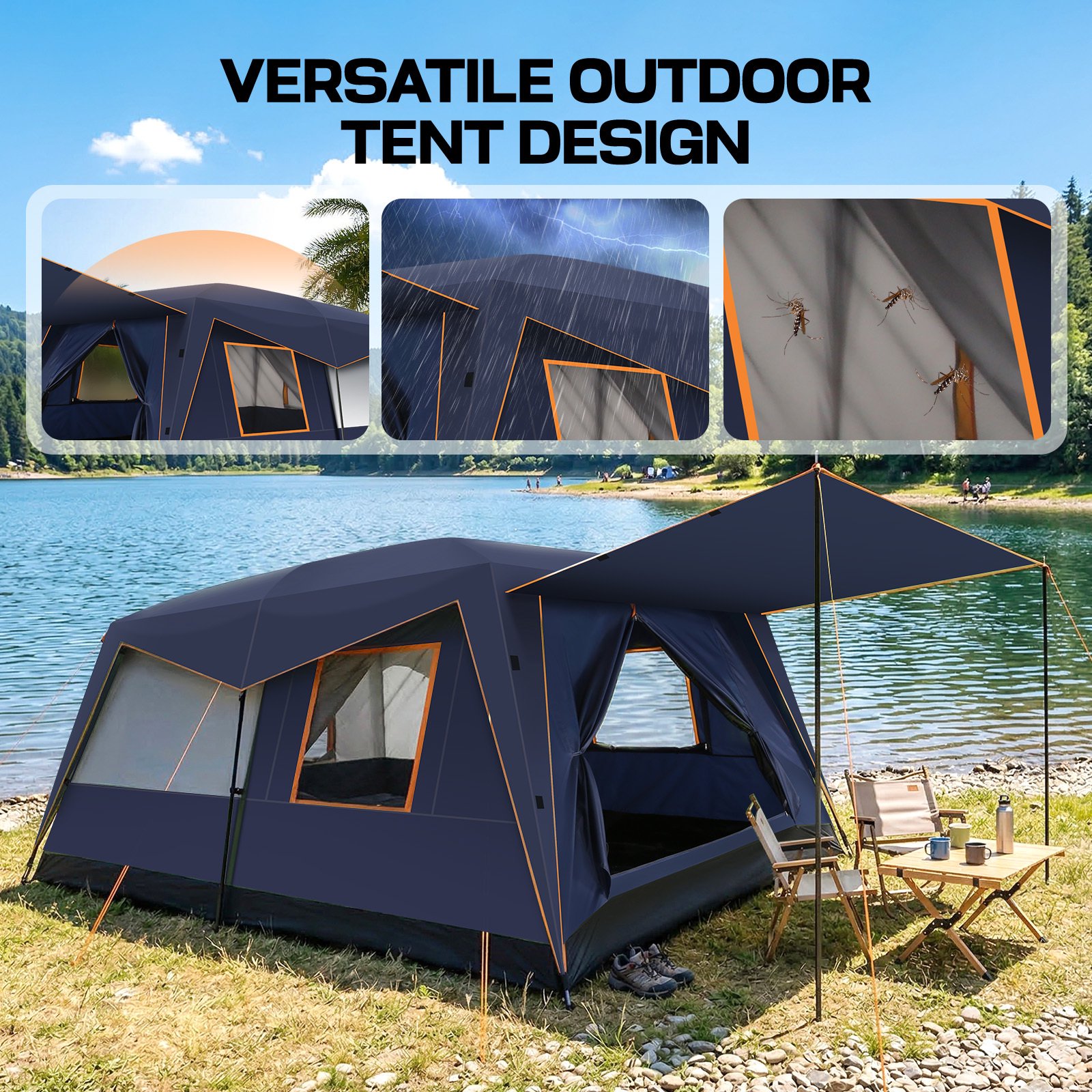 SANOPY Tent 10 Person Camping Tent，14×10 FT Waterproof & Windproof,Easy Manual Setup with 8 Wind Ropes & 14 Ground Nails, Ideal for Family & Group Outdoor Trips