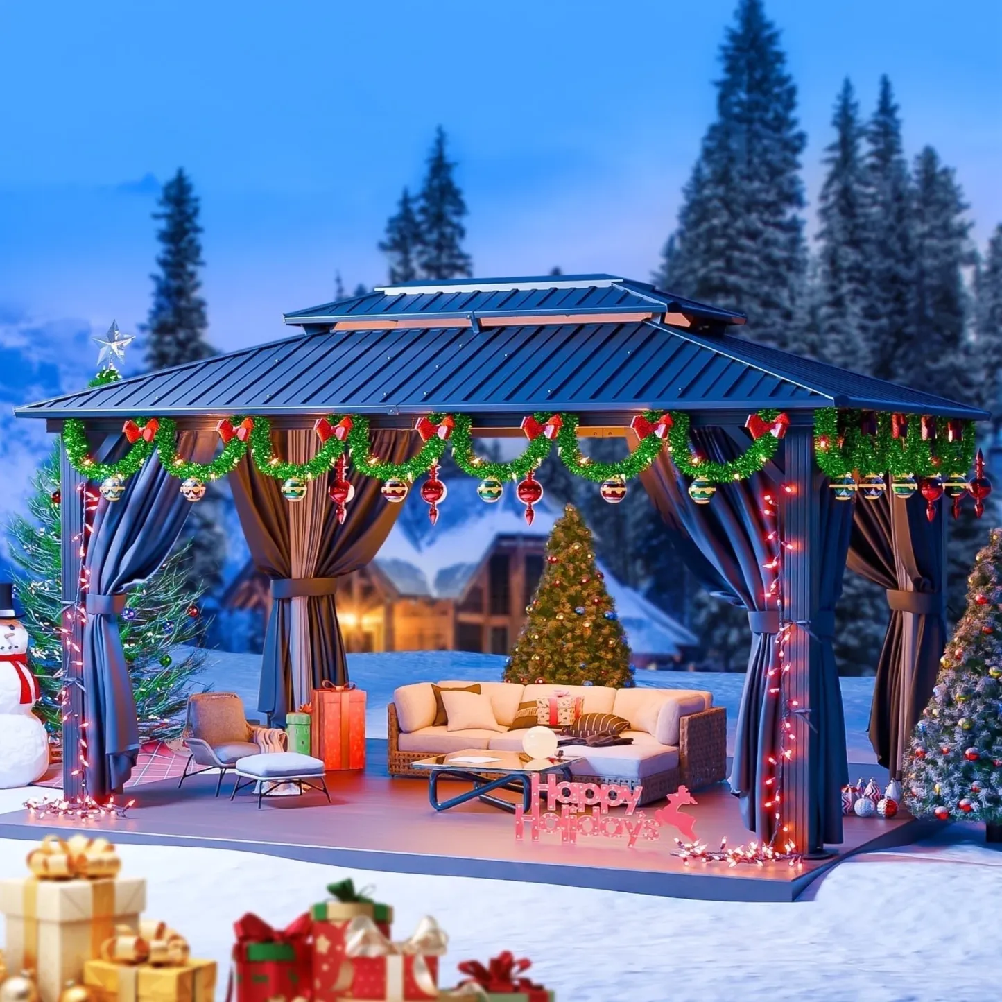 SANOPY 10x15ft Hardtop Gazebo Outdoor with Netting and Curtains Patio Gazebo Canopy Tent for Shade and Rain Double Roof Aluminum Permanent Gazebo Canopy for Garden, Backyard