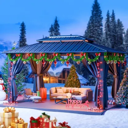 SANOPY 10x15ft Hardtop Gazebo Outdoor with Netting and Curtains Patio Gazebo Canopy Tent for Shade and Rain Double Roof Aluminum Permanent Gazebo Canopy for Garden, Backyard