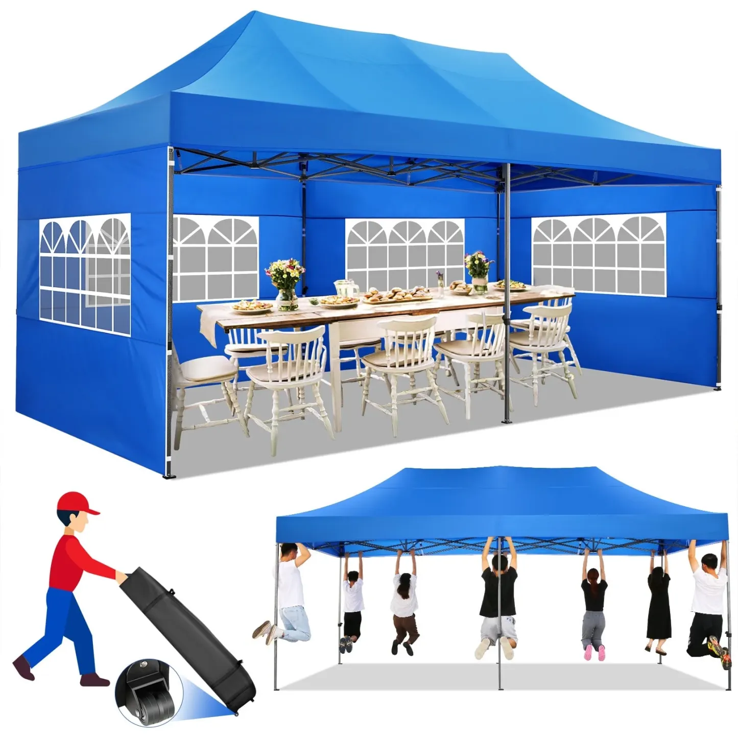  Hero image 0 of SANOPY 10x10 FT Pop Up Canopy Tent Outdoor Heavy Duty Commercial Instant Shelter Waterproof Party Tent Gazebo with 4 Removable Sidewalls, Roller Bag and 4 Sandbags, White, 0 of 12      Reviewers highlighted: shade, putting up, sturdiness 
