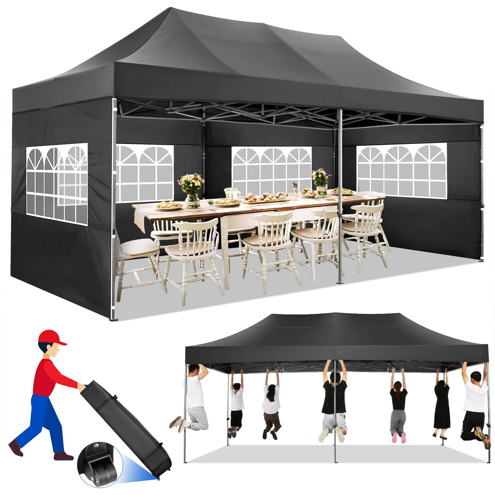  Hero image 0 of SANOPY 10x10 FT Pop Up Canopy Tent Outdoor Heavy Duty Commercial Instant Shelter Waterproof Party Tent Gazebo with 4 Removable Sidewalls, Roller Bag and 4 Sandbags, White, 0 of 12      Reviewers highlighted: shade, putting up, sturdiness 