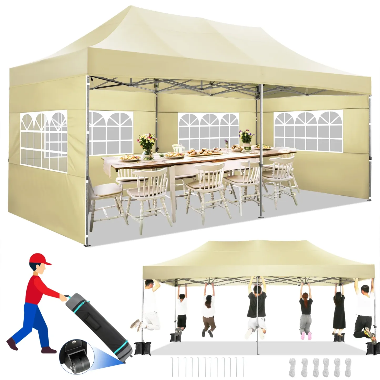  Hero image 0 of SANOPY 10x10 FT Pop Up Canopy Tent Outdoor Heavy Duty Commercial Instant Shelter Waterproof Party Tent Gazebo with 4 Removable Sidewalls, Roller Bag and 4 Sandbags, White, 0 of 12      Reviewers highlighted: shade, putting up, sturdiness 