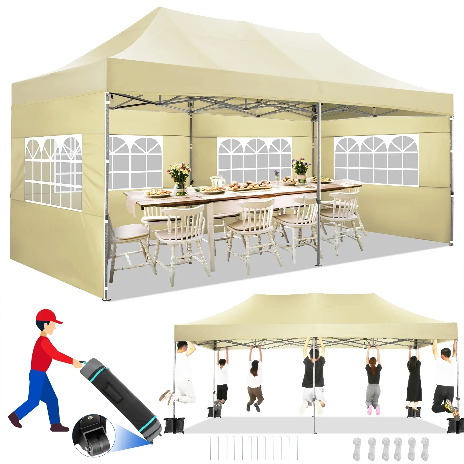  Hero image 0 of SANOPY 10x10 FT Pop Up Canopy Tent Outdoor Heavy Duty Commercial Instant Shelter Waterproof Party Tent Gazebo with 4 Removable Sidewalls, Roller Bag and 4 Sandbags, White, 0 of 12      Reviewers highlighted: shade, putting up, sturdiness 