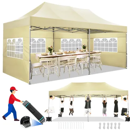  Hero image 0 of SANOPY 10x10 FT Pop Up Canopy Tent Outdoor Heavy Duty Commercial Instant Shelter Waterproof Party Tent Gazebo with 4 Removable Sidewalls, Roller Bag and 4 Sandbags, White, 0 of 12      Reviewers highlighted: shade, putting up, sturdiness 