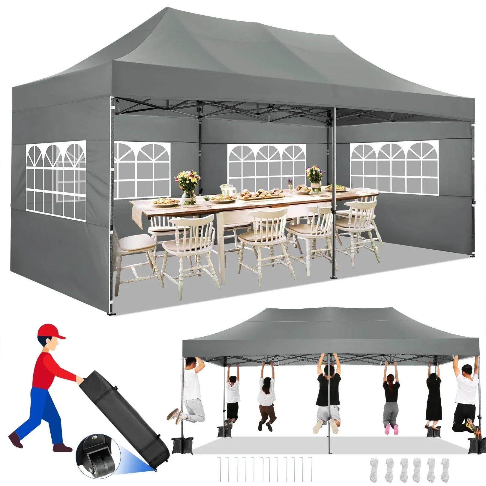  Hero image 0 of SANOPY 10x10 FT Pop Up Canopy Tent Outdoor Heavy Duty Commercial Instant Shelter Waterproof Party Tent Gazebo with 4 Removable Sidewalls, Roller Bag and 4 Sandbags, White, 0 of 12      Reviewers highlighted: shade, putting up, sturdiness 