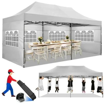  Hero image 0 of SANOPY 10x10 FT Pop Up Canopy Tent Outdoor Heavy Duty Commercial Instant Shelter Waterproof Party Tent Gazebo with 4 Removable Sidewalls, Roller Bag and 4 Sandbags, White, 0 of 12      Reviewers highlighted: shade, putting up, sturdiness 