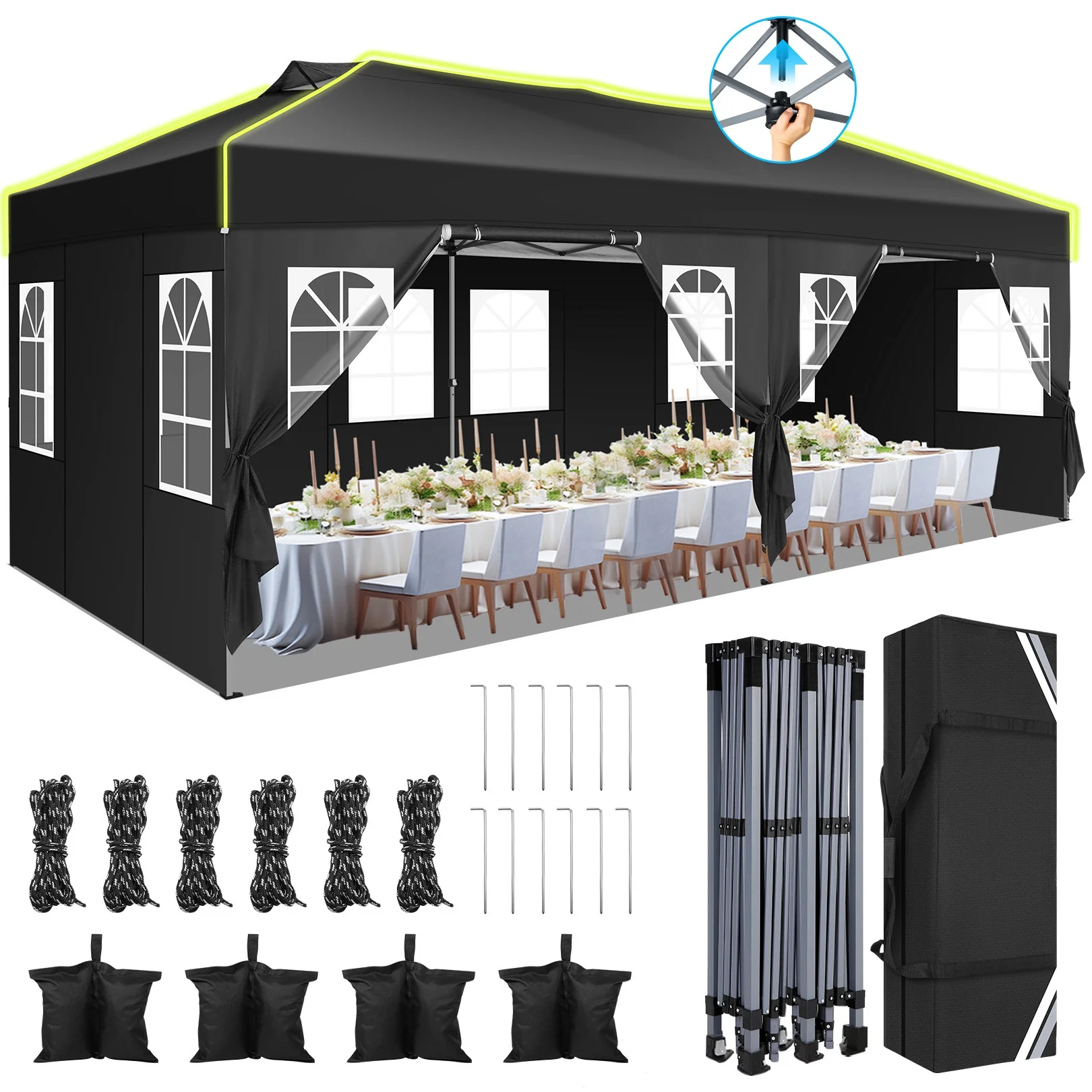 SANOPY 10' x 10' Outdoor Canopy Party Tent EZ Pop Up Canopy Commercial Instant Canopies Gazebo with Air Vent, 8 Stakes & 4 Ropes & 4 Sandbags for Beach Wedding Picnics Camping