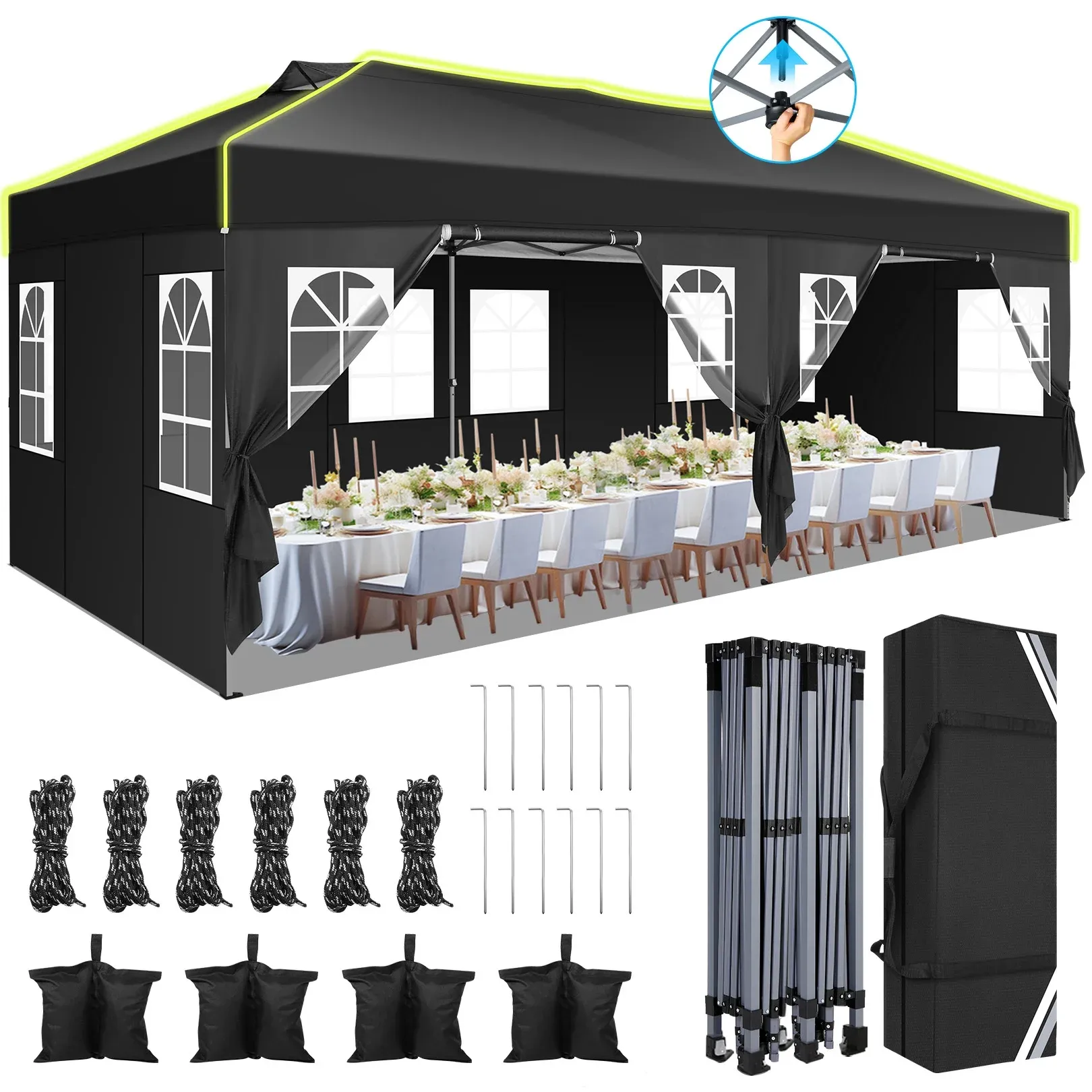 SANOPY 10' x 10' Outdoor Canopy Party Tent EZ Pop Up Canopy Commercial Instant Canopies Gazebo with Air Vent, 8 Stakes & 4 Ropes & 4 Sandbags for Beach Wedding Picnics Camping