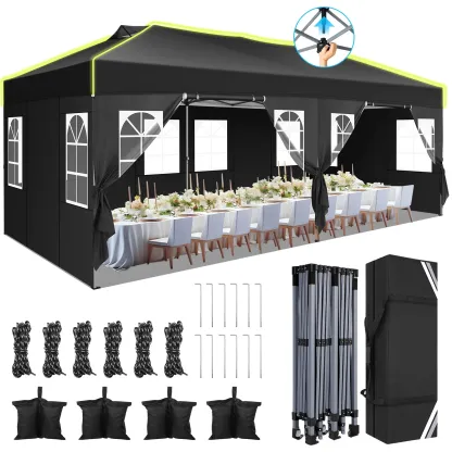 SANOPY 10' x 10' Outdoor Canopy Party Tent EZ Pop Up Canopy Commercial Instant Canopies Gazebo with Air Vent, 8 Stakes & 4 Ropes & 4 Sandbags for Beach Wedding Picnics Camping