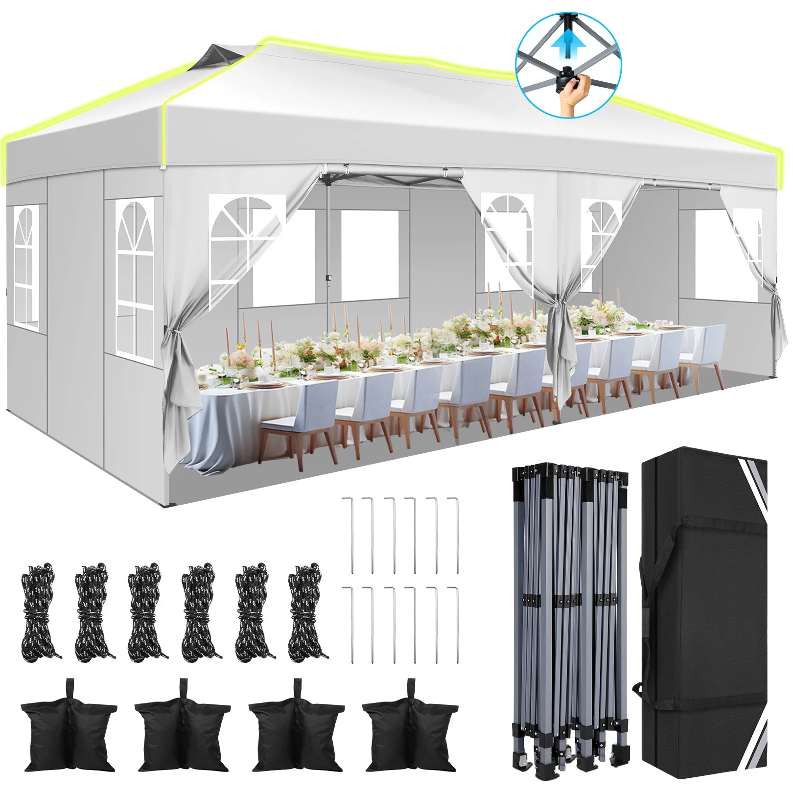 SANOPY 10' x 10' Outdoor Canopy Party Tent EZ Pop Up Canopy Commercial Instant Canopies Gazebo with Air Vent, 8 Stakes & 4 Ropes & 4 Sandbags for Beach Wedding Picnics Camping