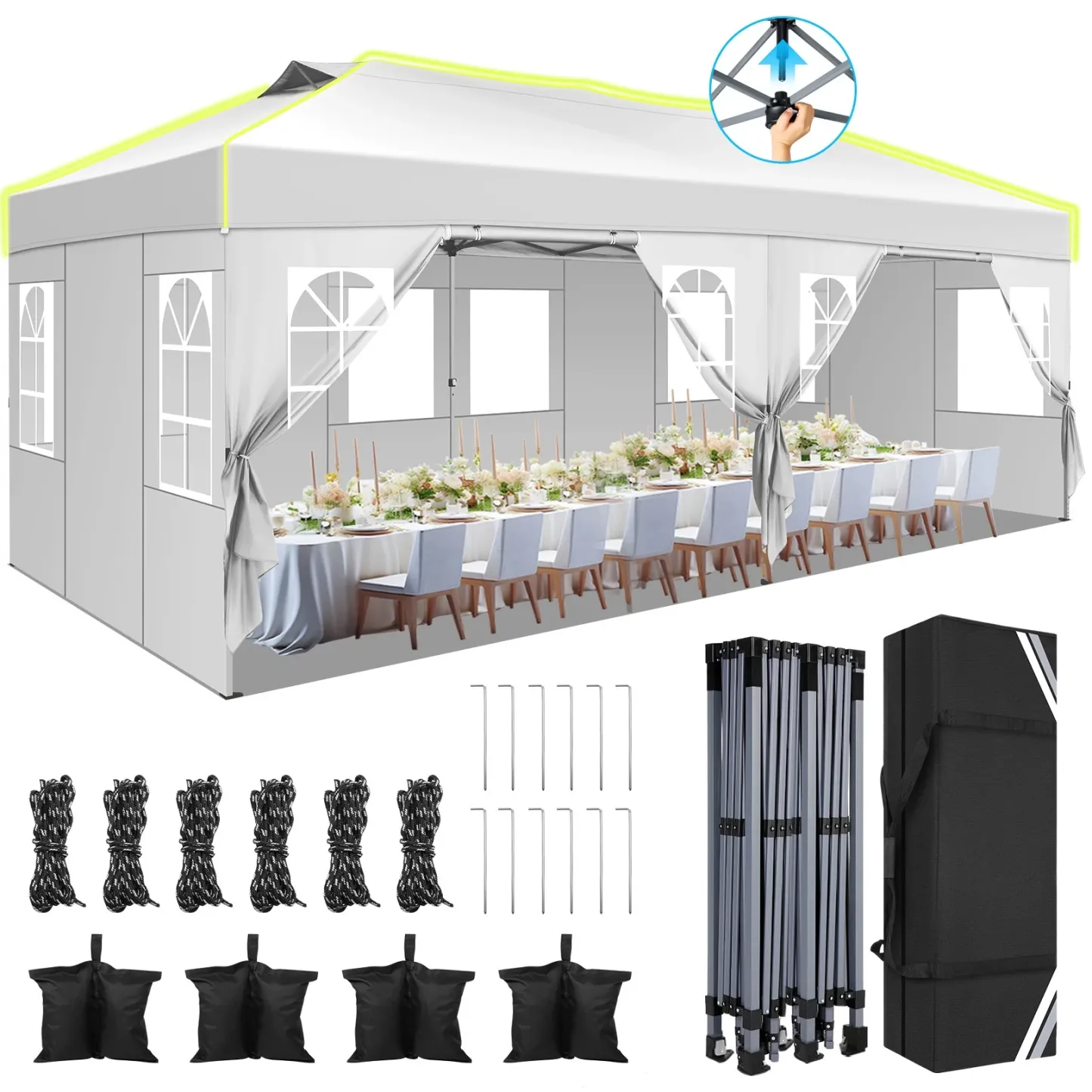 SANOPY 10' x 10' Outdoor Canopy Party Tent EZ Pop Up Canopy Commercial Instant Canopies Gazebo with Air Vent, 8 Stakes & 4 Ropes & 4 Sandbags for Beach Wedding Picnics Camping