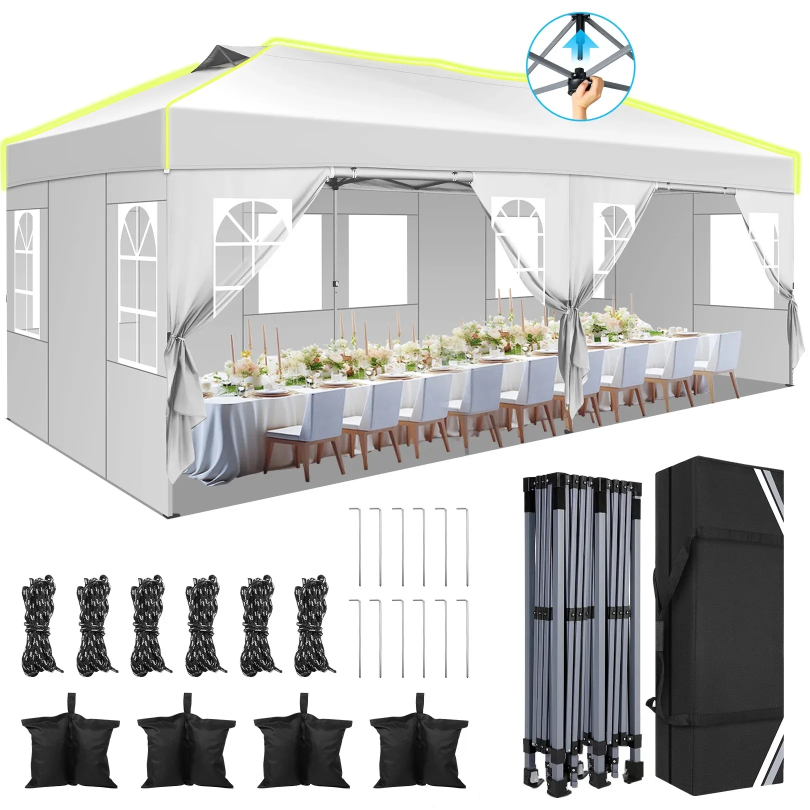 SANOPY 10' x 10' Outdoor Canopy Party Tent EZ Pop Up Canopy Commercial Instant Canopies Gazebo with Air Vent, 8 Stakes & 4 Ropes & 4 Sandbags for Beach Wedding Picnics Camping