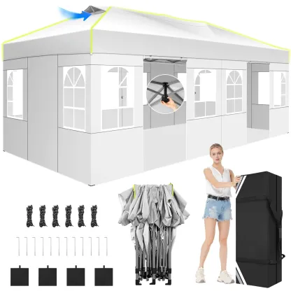 SANOPY 10' x 10' Outdoor Canopy Party Tent EZ Pop Up Canopy Commercial Instant Canopies Gazebo with Air Vent, 8 Stakes & 4 Ropes & 4 Sandbags for Beach Wedding Picnics Camping