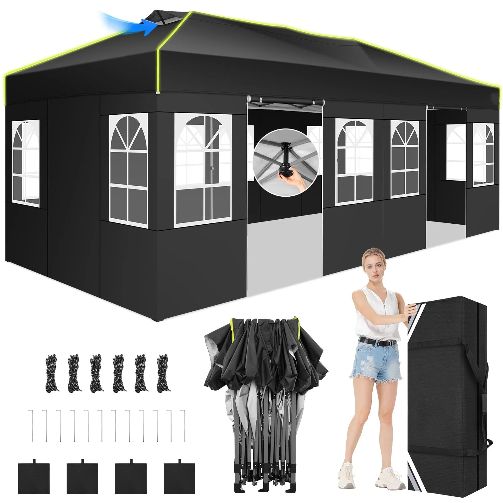 SANOPY 10' x 10' Outdoor Canopy Party Tent EZ Pop Up Canopy Commercial Instant Canopies Gazebo with Air Vent, 8 Stakes & 4 Ropes & 4 Sandbags for Beach Wedding Picnics Camping