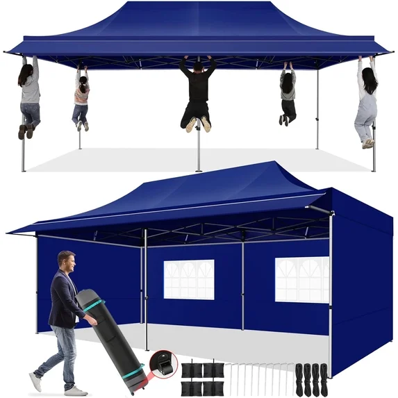 SANOPY 10x10 FT Pop Up Canopy Tent with Awning,Heavy Duty Canopy UPF 50+ All Season Wind Waterproof Commercial Outdoor Street Vendors Party Tents for Parties Canopy with Carry Bag
