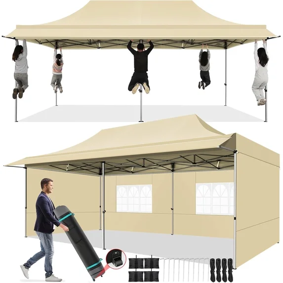 SANOPY 10x10 FT Pop Up Canopy Tent with Awning,Heavy Duty Canopy UPF 50+ All Season Wind Waterproof Commercial Outdoor Street Vendors Party Tents for Parties Canopy with Carry Bag