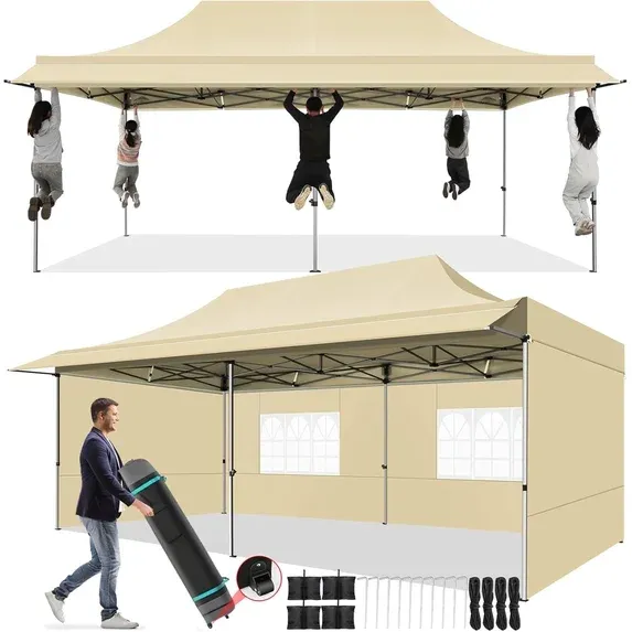 SANOPY 10x10 FT Pop Up Canopy Tent with Awning,Heavy Duty Canopy UPF 50+ All Season Wind Waterproof Commercial Outdoor Street Vendors Party Tents for Parties Canopy with Carry Bag