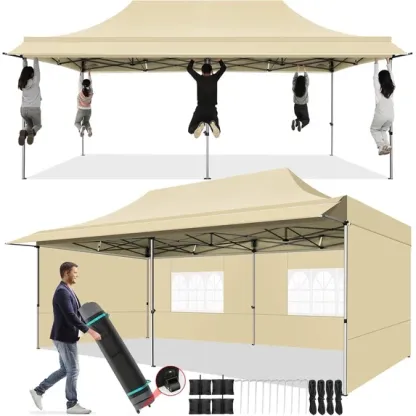 SANOPY 10x10 FT Pop Up Canopy Tent with Awning,Heavy Duty Canopy UPF 50+ All Season Wind Waterproof Commercial Outdoor Street Vendors Party Tents for Parties Canopy with Carry Bag