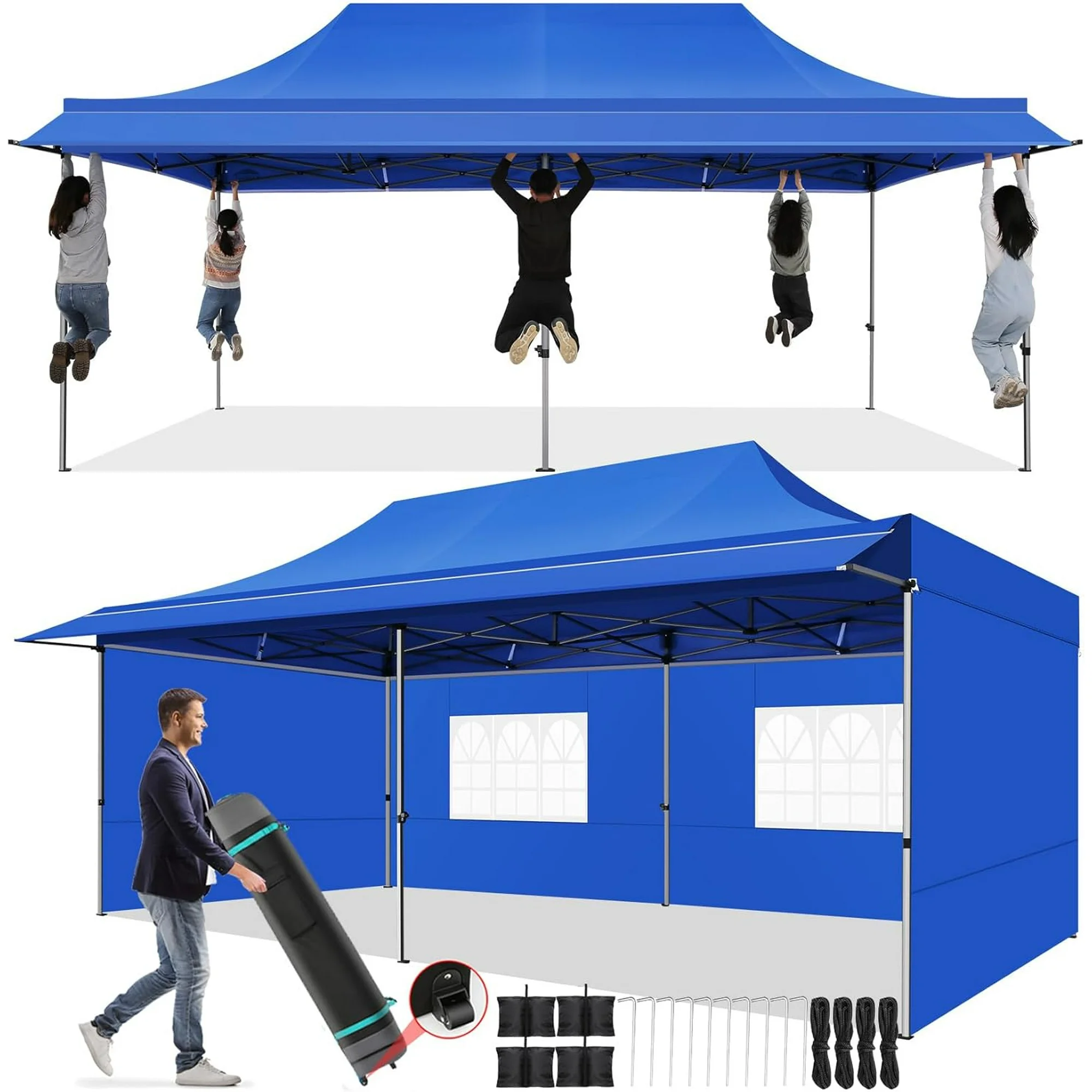 SANOPY 10x10 FT Pop Up Canopy Tent with Awning,Heavy Duty Canopy UPF 50+ All Season Wind Waterproof Commercial Outdoor Street Vendors Party Tents for Parties Canopy with Carry Bag