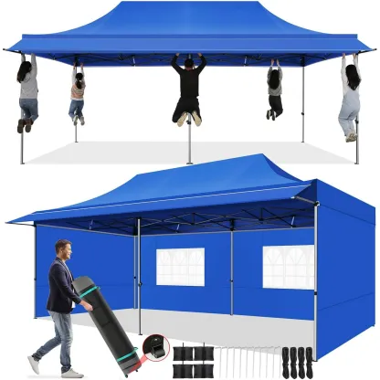 SANOPY 10x10 FT Pop Up Canopy Tent with Awning,Heavy Duty Canopy UPF 50+ All Season Wind Waterproof Commercial Outdoor Street Vendors Party Tents for Parties Canopy with Carry Bag