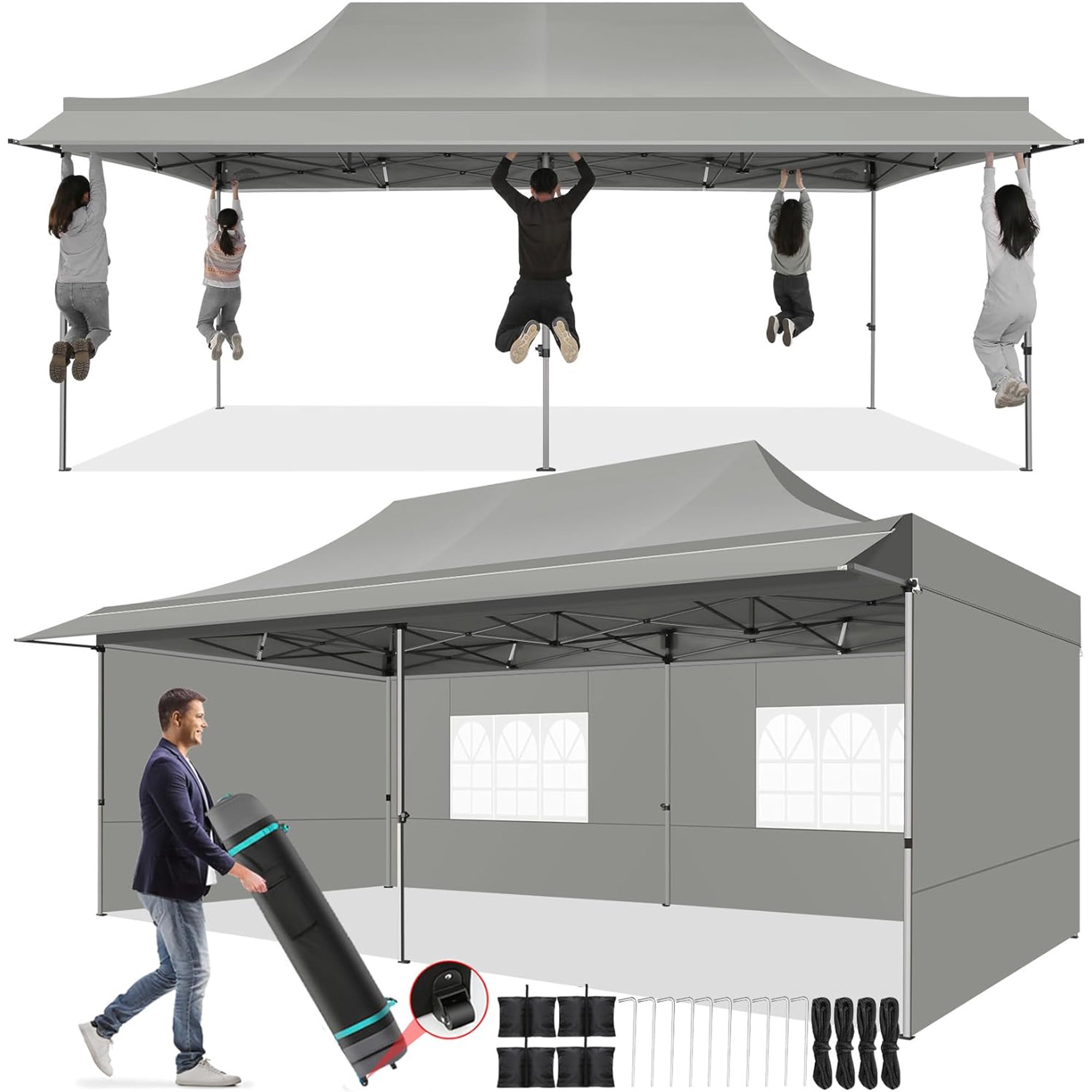 SANOPY 10x10 FT Pop Up Canopy Tent with Awning,Heavy Duty Canopy UPF 50+ All Season Wind Waterproof Commercial Outdoor Street Vendors Party Tents for Parties Canopy with Carry Bag