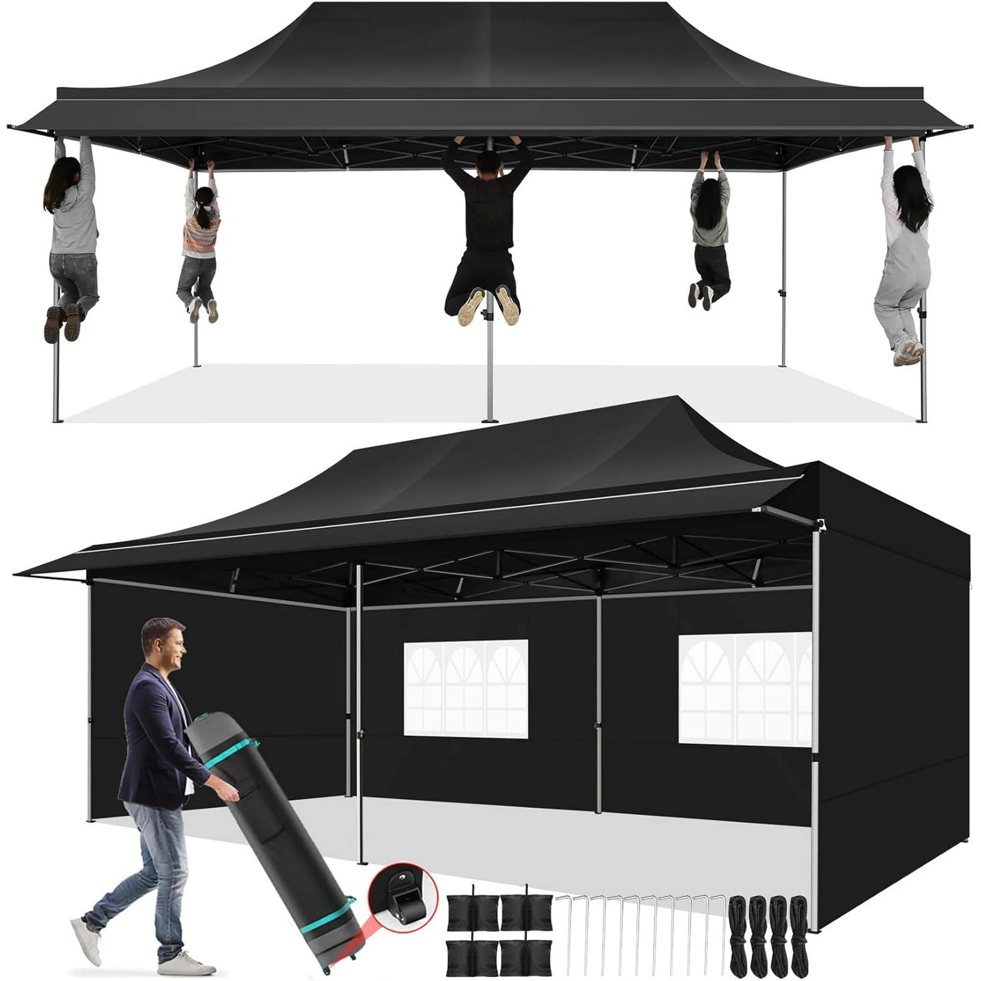 SANOPY 10x10 FT Pop Up Canopy Tent with Awning,Heavy Duty Canopy UPF 50+ All Season Wind Waterproof Commercial Outdoor Street Vendors Party Tents for Parties Canopy with Carry Bag