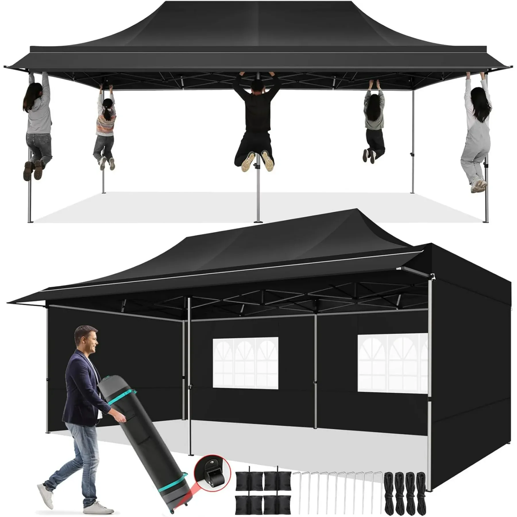 SANOPY 10x10 FT Pop Up Canopy Tent with Awning,Heavy Duty Canopy UPF 50+ All Season Wind Waterproof Commercial Outdoor Street Vendors Party Tents for Parties Canopy with Carry Bag