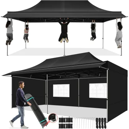 SANOPY 10x10 FT Pop Up Canopy Tent with Awning,Heavy Duty Canopy UPF 50+ All Season Wind Waterproof Commercial Outdoor Street Vendors Party Tents for Parties Canopy with Carry Bag